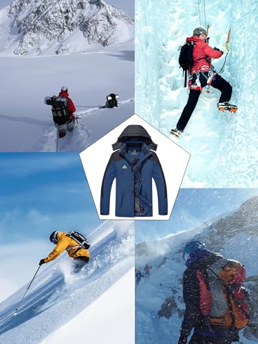 Miniatura 7 de Kefitevd Hombre Polares Impermeables Chaquetas Esquí Cálidos Invierno Chubasqueros Exterior Blandos Abrigos Con Capucha,Azul Marino,3xl