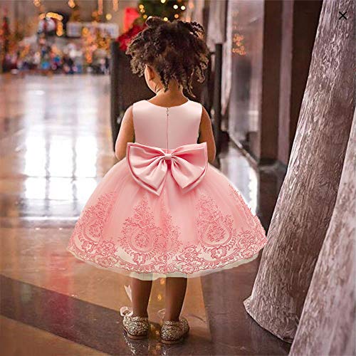 Image of CMMCHAAH 0-6T Baby Girls Pageant Lace Embroidery Dresses Toddler Party Bowknot Tutu Gown Dress with Headwear