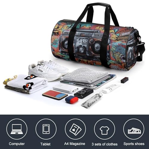 Gym Bag Graffiti Hip Hop Duffel Bag for Men Women Overnight Bag with Shoe Compartment Workout Bags4
