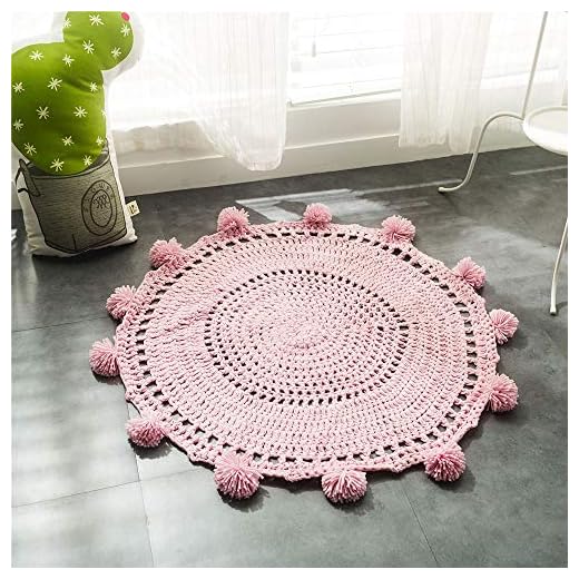 Kgjsdf Alfombra de punto hecha a mano de colores sólidos con pompones, manta de ganchillo, alfombra de juegos para dormitorio ondulado, decoración de ventana, decoración suave para habitación infantil