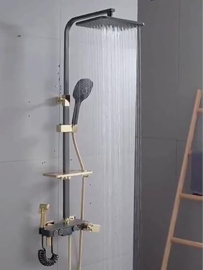 DIVINE IMPEX Shower Set 3 in 1 Wall Single Lever Hot & Cold Shower Panel, Hand shower + overhead Shower + Health Faucet - For Bathrooms (BLACK)