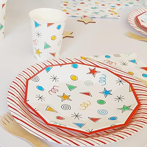 Miniatura 3 de Platos de papel grandes de rayas rojas (juego de 8)  Vajilla roja  Platos de rayas rojas y blancas  Platos de papel de fiesta pirata de superhéroes