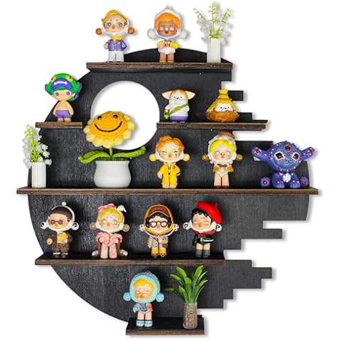 FNYDOX Large 17.7" Wooden Circle Floating Shelves for Wall, Figures Minifigures Figurine Display Shelf Wall Mount, Wood Wall Hanging Shelf for Collection Collectibles, for Bedroom Living Room Cover