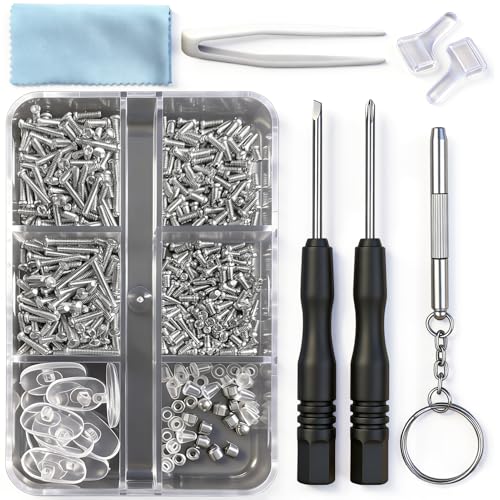 PTSLKHN Eyeglass Repair Kit with Screws, 15 Types Screws for Eyeglasses - Frame Screws, Hinge Screws, Nose Pads Screws - Essential Eye Glasses Repairing Kit Tool