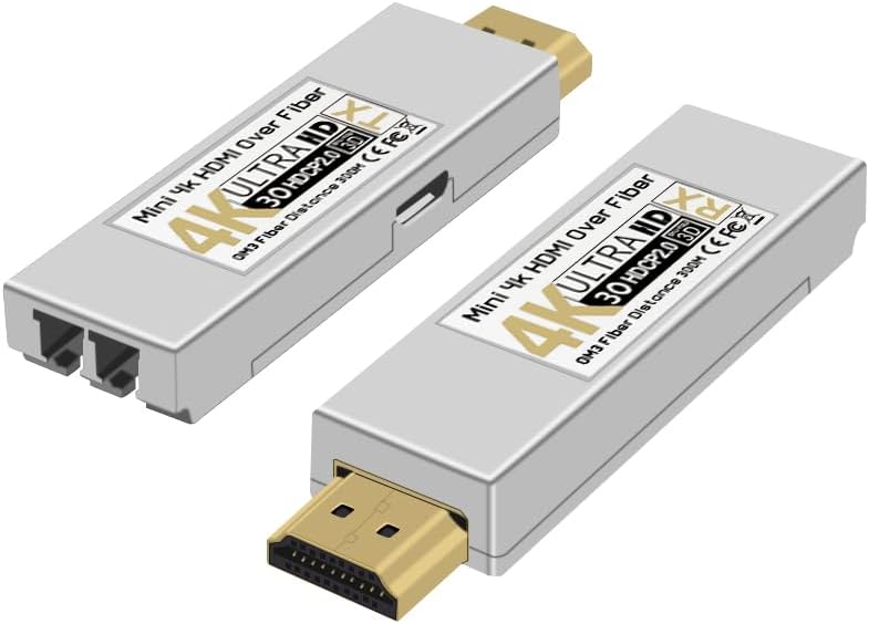 4K HDMI Over Fiber Extender Kit, 300m Long Distance Transmission with OM3 Cable, Support 4K@30Hz for Home Theater Digital Signage, HDMI 1.4 / HDCP 1.2, Mini Design with Broadcasting, a Pair