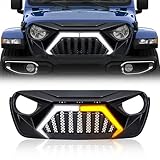 EOMD Front Grill Goliath Grille w/DRL Turn Signal LightS Compatible With 2018-2025 Jeep Wrangler JL & 2020-2025 Gladiator JT, Matte Black