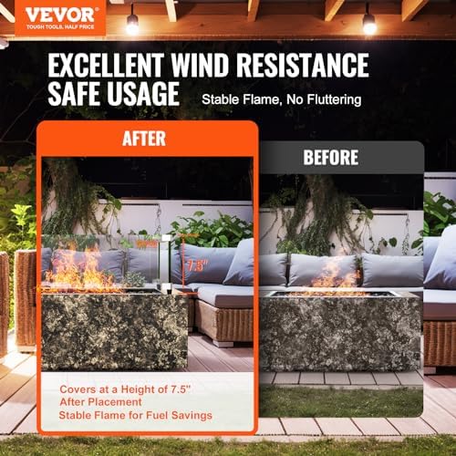 VEVOR Gas Fire Pit Wind Guard for Square Fire Table, 19 x 19 x 7.5 inch Clear Tempered Wind Guard for Firepits, 0.31 inch Thick Square Glass Shield, Glass Panel with Hard Corner Bracket & Feet