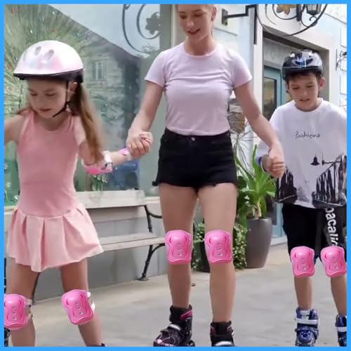 Knieschoner Kinder Set 6 in 1 – Komplettschutz mit Knie-, Ellbogen- & Handgelenkschonern für Skateboard, Inliner, Fahrrad & Hoverboard | Für Kinder 3-12 Jahre (Rosa)