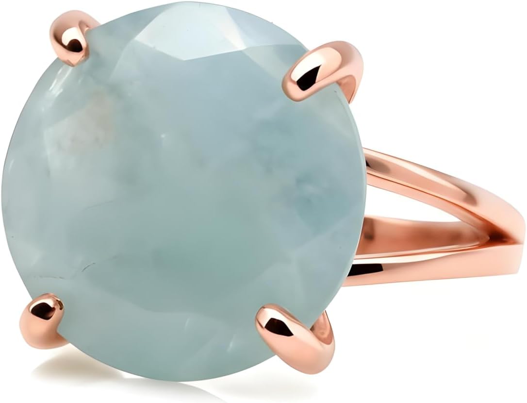Round Aquamarine Ring in 14k Gold-filled Band - March Birthstone Jewelry for Any Occasion and Celebration - Handmade Women Jewelry - With Fancy Box