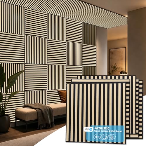 Image of Art3d 6-Pack Acoustic Wood Slat Panel & Ceiling Tile, 2 x 2 ft, Ashtree