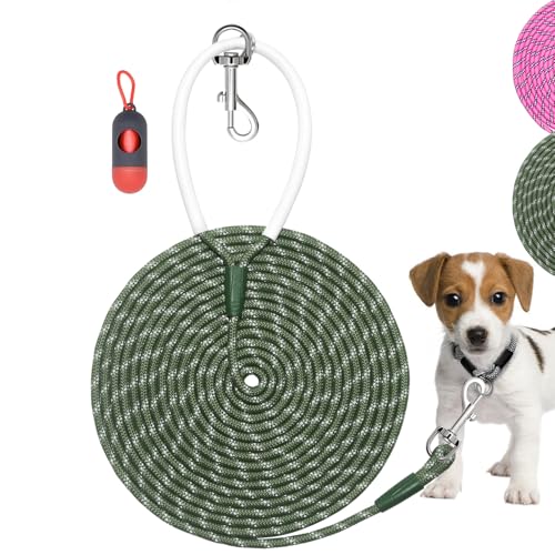 Codepets Lightweight Nylon Training Leash 10FTx1/4in Green with Comfortable Silicone Handle Highly Reflective No Tangle for Dogs Cats Outside Walking Camping Backyard.