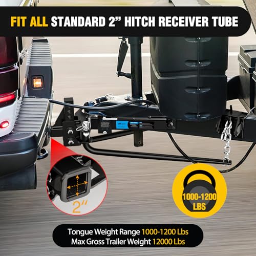 Image of Nilight 1000 lbs Round Bar Weight Distributing Hitches Kit with Interchangeable Spring Bars and Sway Control, 2-in Solid Steel Shank, 2-5 /16 in Alloy Steel Ball