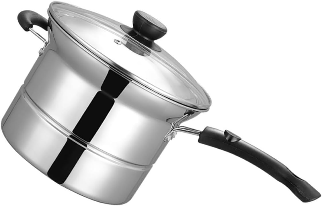 Multifunctional Stainless Steel Noodle Pot with Lid 22cm, Heating Stew Pot for Home Kitchen, Suitable for Frying, Steaming, Boiling Soup and Eggs Random Style