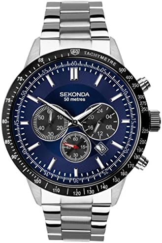 Sekonda Men's Chronograph Watch, Blue dial with Stainless Steel Silver Bracelet 1970
