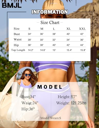 Image of BMJL Women's High Waisted Bikini Sets Sporty Two Piece Swimsuits Color Block Tummy Control Modest Bathing Suit