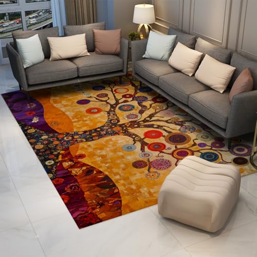 Tapis salon 140x200cm rétro classique avec motif feuilles bohèmes