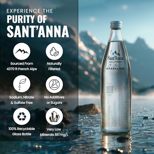 Image of Sant'Anna Sparkling Natural Mineral Water, 25.4 Fl Oz (6-Pack) | Pure French Pyrenees Mountain-Fresh Drinking Water | Natural Functional Drink | Sodium-Free Mineral in Glass Bottles