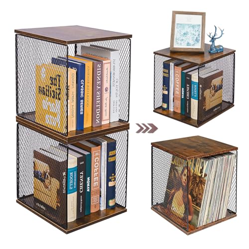 2 Cube Organizer Book Shelfs DIY Variable Stackable Cube Storage Organizer for Kid Bedroom,Living Room,Small Bookshelf Black Brown Wooden