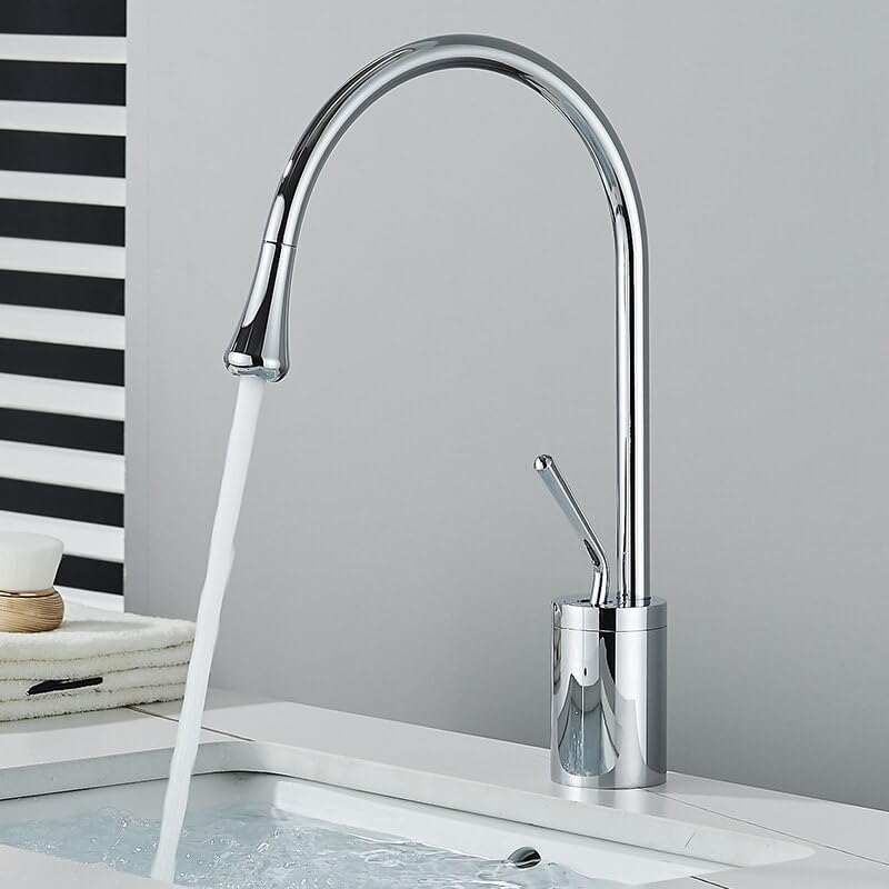 Mitigeur bassin orientable avec robinet eau chaude et froide en laiton chrome sur pont