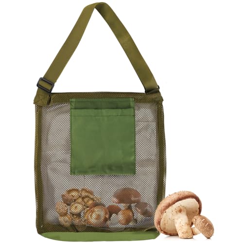 Bomtop Borsa per Funghi, Rete per funghi Traspirante, Borsa da Raccolta della Frutta con Tracolla Regolabile per Campeggio Escursioni e Conservazione del Raccolto