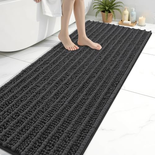 Image of Arotive Luxury Bathroom Ruuner Rugs 70x24, Extra Soft Thick Absorbent Shaggy Chenille Bath Rugs, Machine Wash Dry, Bath Mats for Bathroom Floor, Tub and Shower, Home Decor Accessories, Dark Grey