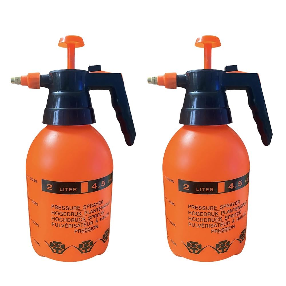 ASRIPE UK 2 Pack - 2L Pump Pressure Sprayer with Adjustable Brass Nozzle & Pressure Release Valve Hand Pump Garden Spray Bottle for Plants Watering Weed Killer Cleaning & Home Use
