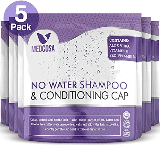 No Water Shampoo Caps | Hassle-Free Hair Washing Caps for Elderly | Shampoo Caps for Bedridden | Aloe, Vitamin E, Chamomile | 5-Pack from Medcosa
