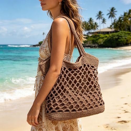 Grand sac cabas tissé main rotin pour ordinateur portable femme et voyage