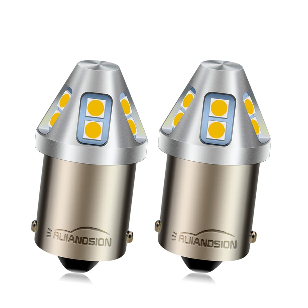 Ruiandsion - 2 lampadine LED 1156 bianco caldo 6-30V BA15S 7506, 6V 12V 24V, luci posteriori di riserva per auto, moto, senza polarità