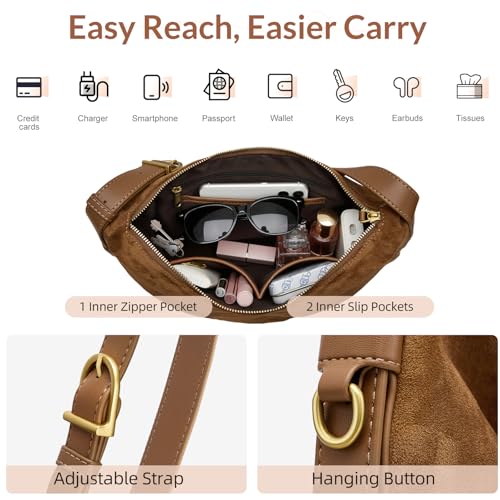 Hobo Bags for Women Slouchy Shoulder Suede Purse, Soft Crossbody Handbag with Multiple Pockets Casual Tote Purse with Adjustable Strap Brown - Image 5
