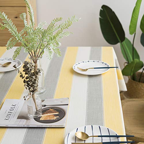 Nappe rectangulaire anti-tache en coton lin jaune pour table propre et protégée