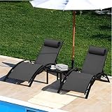 AthLike 3 pcs Poolchairs Patio Chaise Lounge Set with Headrest, 5-Level Adjustable Sunbathing Tannin