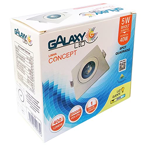 SPOT LED QUADRADO DIRECIONAVEL EMBUTIR 5W BRANCO QUENTE 3000k BIVOLT - GALAXY