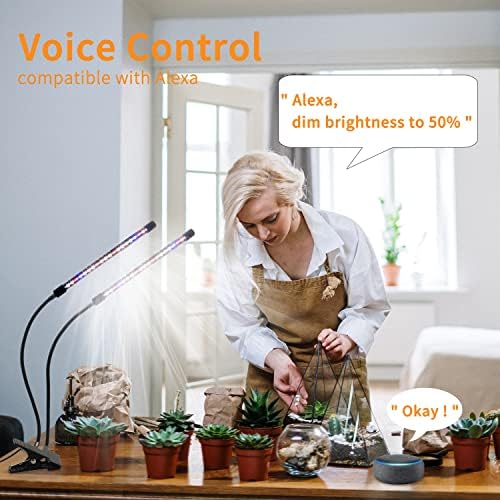 Lurious Led Grow Lights for Indoor Plants Full Spectrum, Smart WiFi Led Grow Light with Timer, Dimmable Clip on Grow Light App/Voice Control, Compatible with Alexa/Google/Siri (2 Tube) — view 2