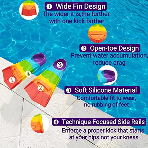 Image of Kids Swim Fins,Comfortable Silicone Flippers for Swimming and Diving,Size Suitable Beginners Kids Girls Boys Adults (Large, Colorful-A)