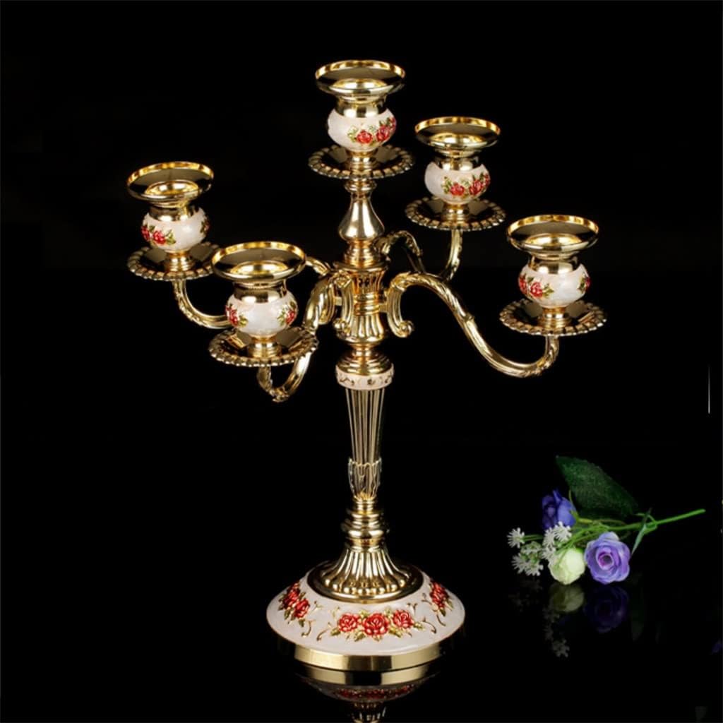 European Retro Five-Head Alloy Candlestick Romantic Wedding Banquet Candlelight Dinner with a Golden White Candle Table