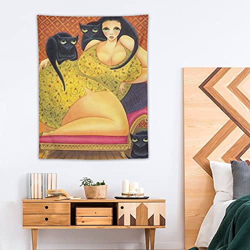 Satou Tapestry American Comic A Fat Woman With A Cat Wall Art Picture Painting Tapestry Polyester Print Tapestries Artworks Bedroom Living Room Decor 30"X40" #TOP3