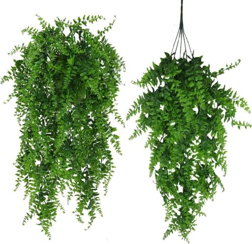 Image of Dekorly Artificial Plants Greenery Boston Fern Persian Rattan, Fake Hanging Plant Ivy Vine Outdoor UV Resistant,Faux Plastic Plants Vines for Jungle Party Decorations Home Decor (2 Pack)
