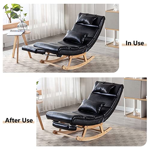 Gnixuu Rocking Lounge Chair, Modern Accent Rocking Glide Chair With Large Back, Pull Out Pedal And Pillows, Upholstered Lie Or Sleep Lazy Chair For Nursery, Living Room, Bedroom(Pu Black) #TOP6