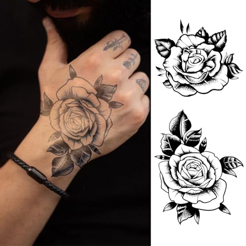 Gothic Vintage Rose Temporary Tattoos – 2 Sheets of Realistic Bla...