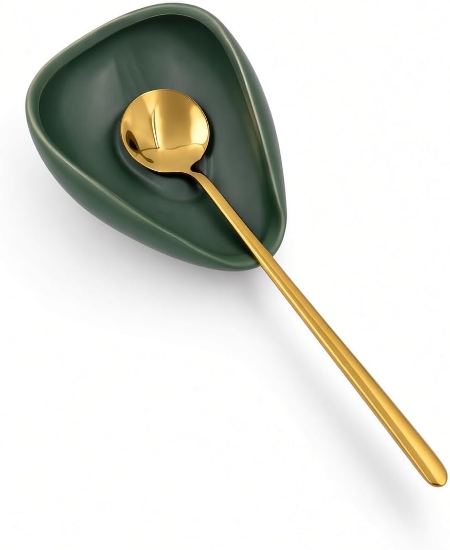 Mini Coffee Spoon Holder, Small Ceramic Spoon Rest for Coffee Stirrers, Teaspoon, Bar Spoon, Coffee Bar Accessories (Ture white+Gold Spoon)
