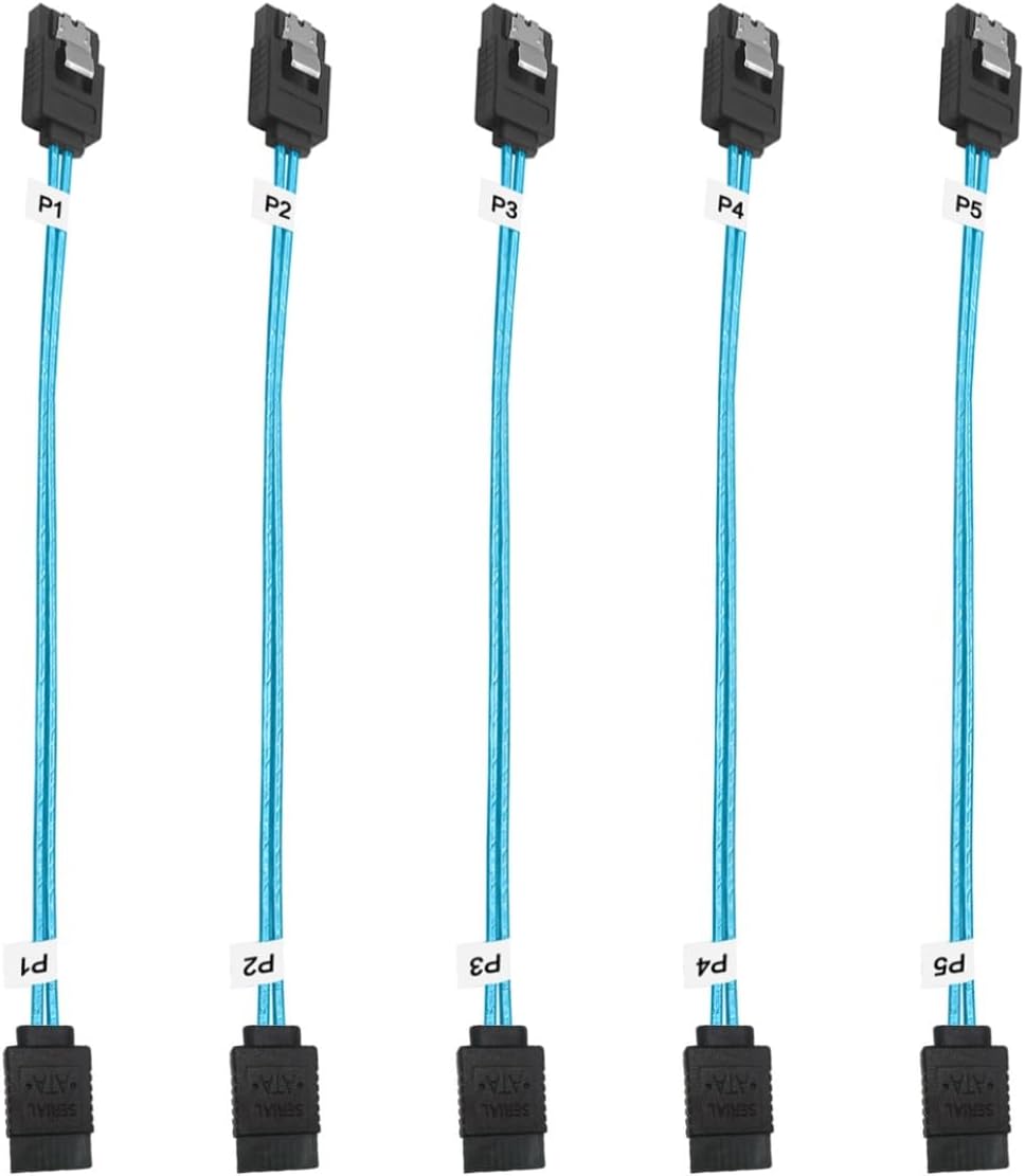 SATA III Cable 5-Pack: 8" Short SATA Cable Thin 0.2M Straight Flexible 6Gb Data with Lock Latch for Hard Drive, SDD, Hard Drive (0.6ft)