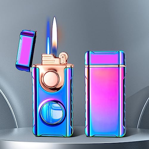 SHWORON Double Fire Windproof Lighter Torch, Jet Torch Lighter, Soft Flame Lighter, Double Flame Butane Lighter, Switchable Jet Flame Lighter Butane Refillable Great Gifts for Men (Purple)