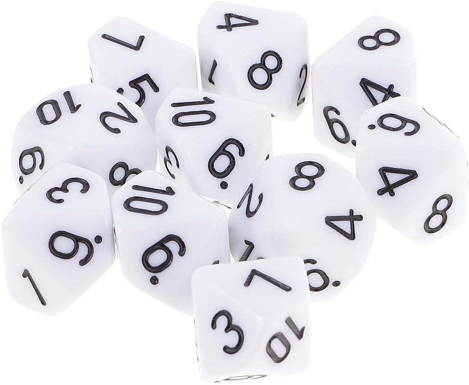 Deevoka 35 Off ボードゲームのための10個のピース 個 D10の10面サイコロ 16mm 白