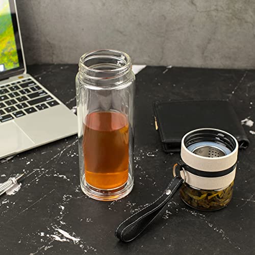 Zmhqlpdz Tea Infuser Bottle - Double Wall Glass Travel Tea Mug With Stainless Steel Filter - Tea Tumbler With Tea Diffuser - Portable Travel Tea Mug #TOP4