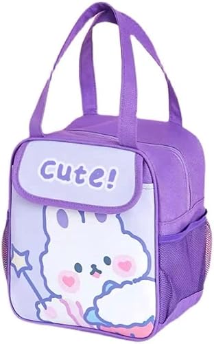 GGOOB Lonchera Kawaii para niñas, lonchera aislada, lindas bolsas de almuerzo para mujeres, lonchera aislada para niños (morado)