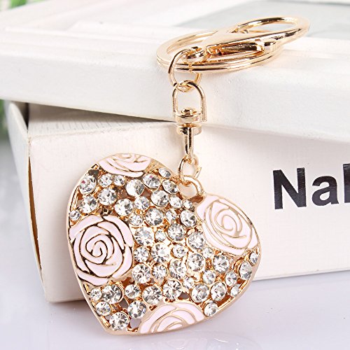 Bonlting Sweet Love Heart Rose Flower Crystal Charm Pendant Purse Bag Key Ring Chain #TOP1