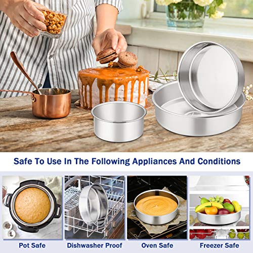 Homikit Cake Tin, 4/6/8 Inch Round Cake Tins for Baking, Stainless Steel Cake Baking Tin Pan Bakeware Set for Christmas Birthday Wedding, Healthy & Mirror Finished & Dishwasher Safe, 3 Pieces - Image 5
