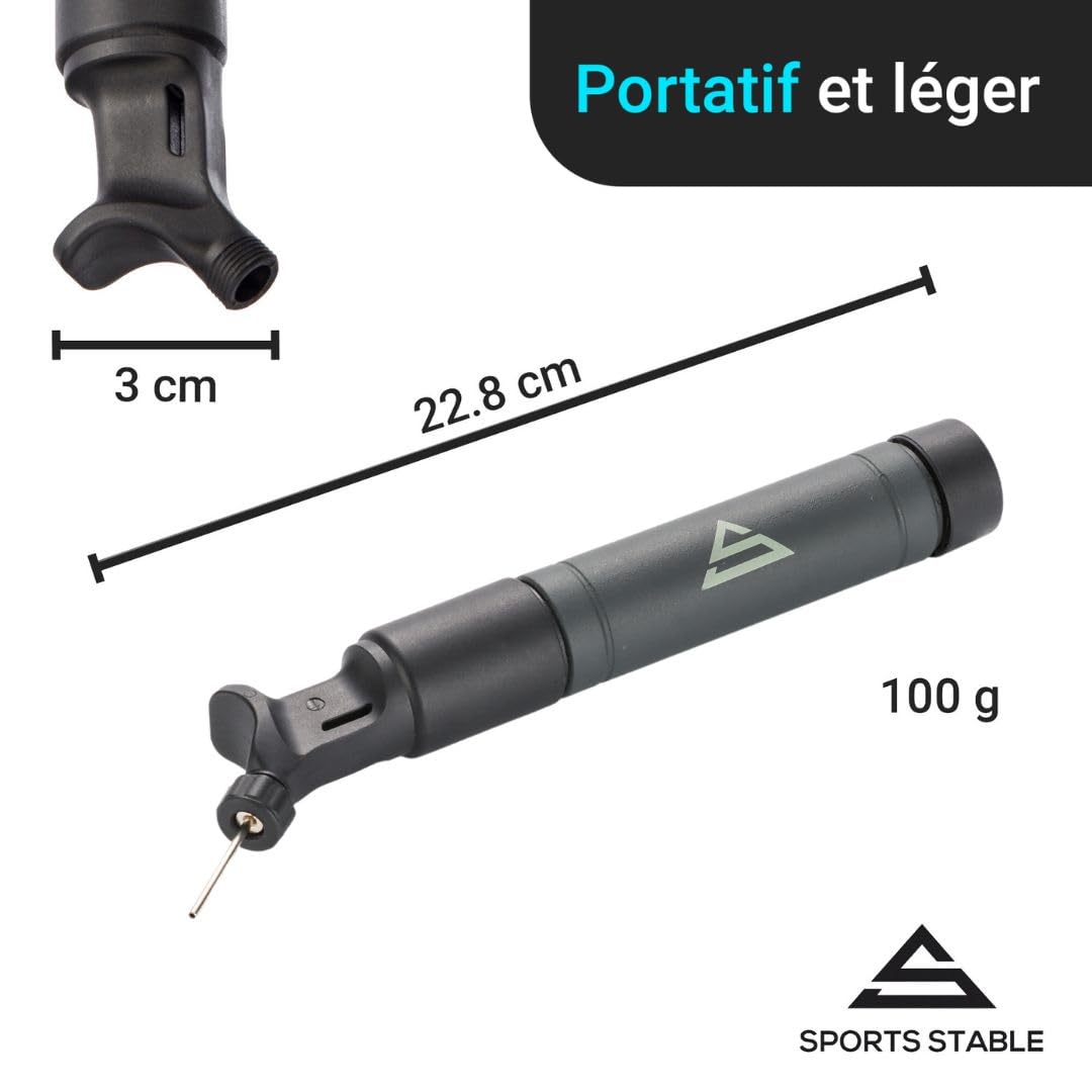Pompe à Ballon Double Action avec 5 Aiguilles, Pompe à Air Manuelle pour Football, Basket, Volley, Rugby, Handball et Autres Ballons Gonflables