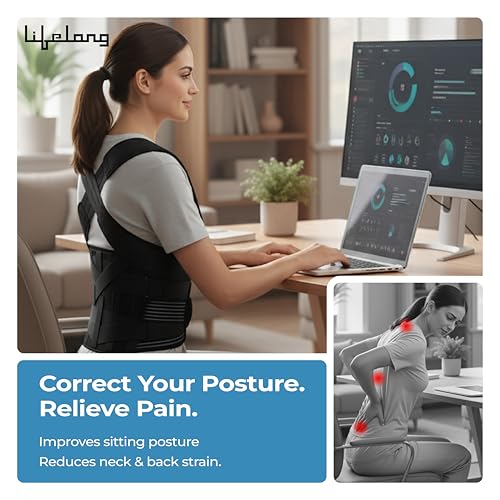 Image of Lifelong Posture Corrector Belt for Men & Women |Free Size Back Support Belt for Back Pain Relief, Shoulder & Spine Alignment |Universal Adjustable Belt for Back Straightening & Improved Posture